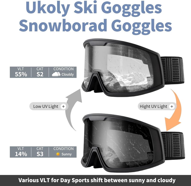 Ukoly Ski/Snowboard Goggles for Men Women, Snow Goggles HD Lens Anti-Fog Coating OTG Design UV400 Protection Windproof - Image 3